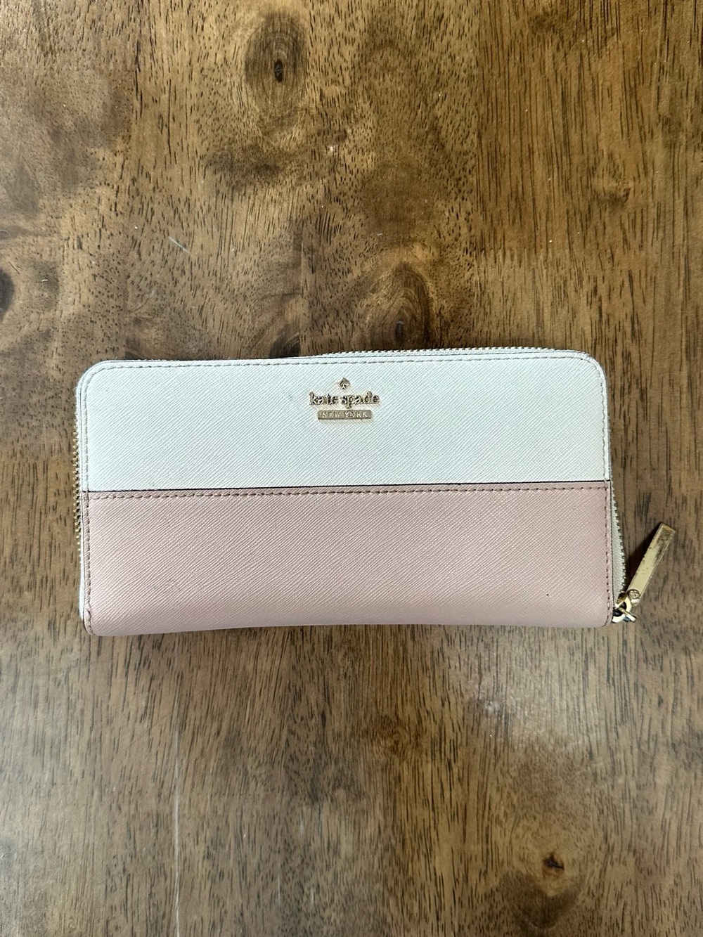kate spade Two-Tone Zip Wallet — Cream & Blush Pink